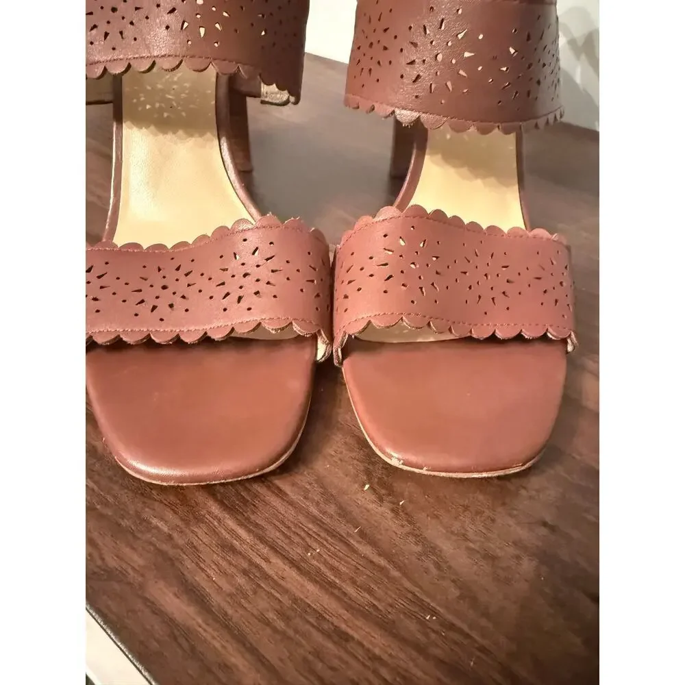 Kate Spade NY Paula Laser Cut Women's Brown Leather Dress Sandal Block Heel 11M